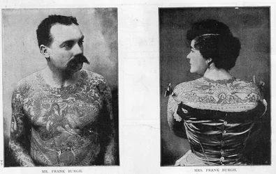 Mr and Mrs Frank Burgh Demonstrate the Art of Tattooing in USA, 1893